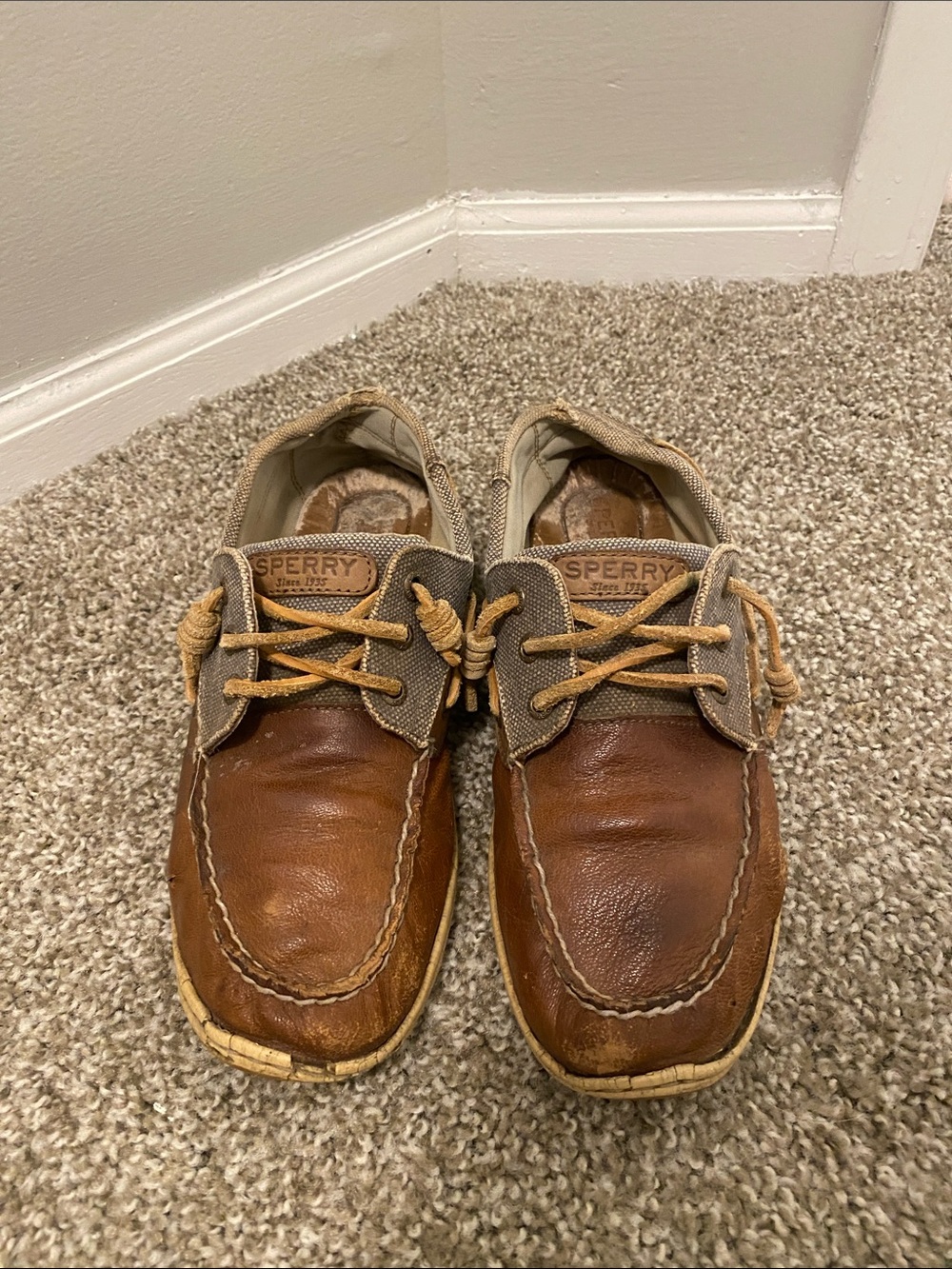 Sperry Brown Leather and Tan Canvas Boat Shoes